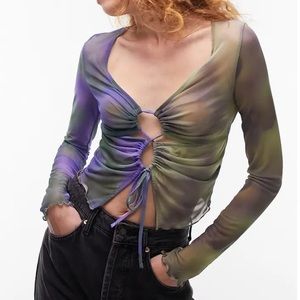 NWT TOPSHOP TWO TONE CUT OUT MESH CROP TOP